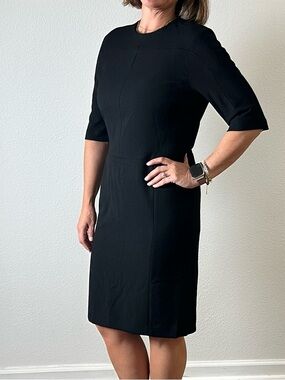 Etienne Aigner Short Sleeve Knee Length Dress Black 8 Sheath Tailored Timeless